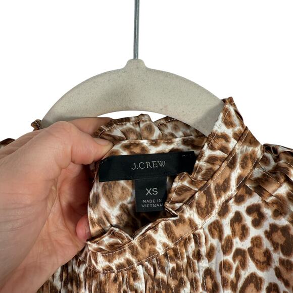 J Crew Ruffleneck Drapey Top Leopard Preppy Office Dinner Event NEW Womens XS - Picture 4 of 9
